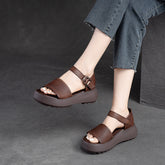 Women Retro Solid Leather Summer Platform Sandals Newgew Shoes